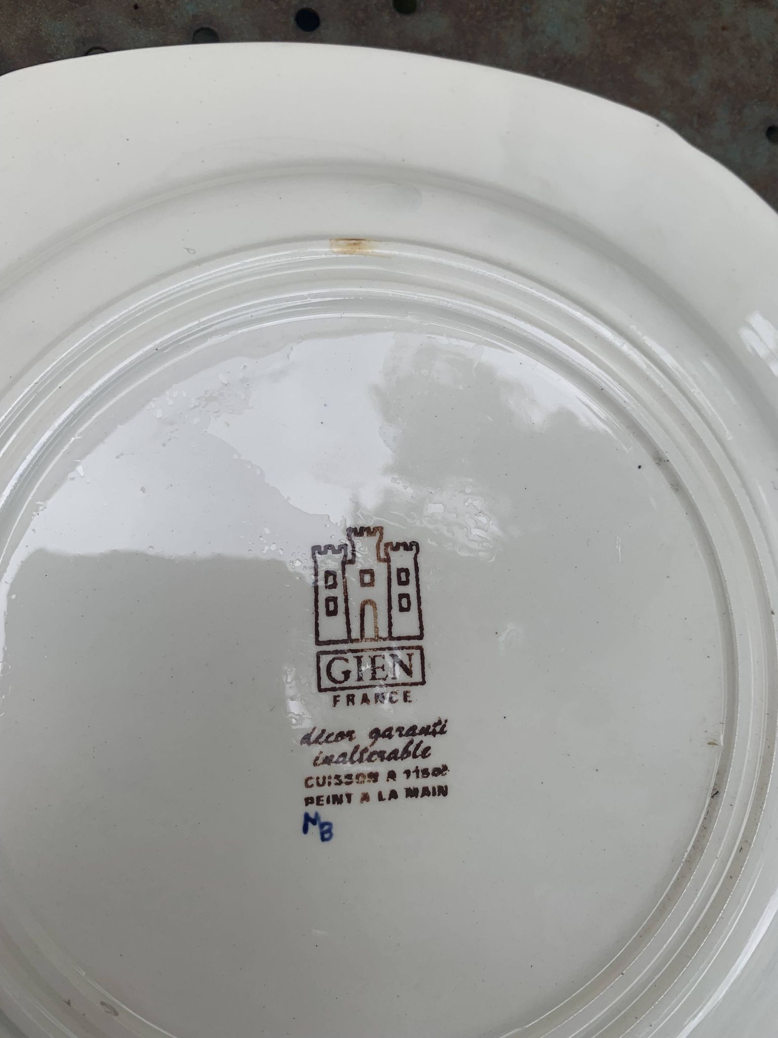 Collectible flat plate, Gien, hand painted, signed MB, made in France, vintage
