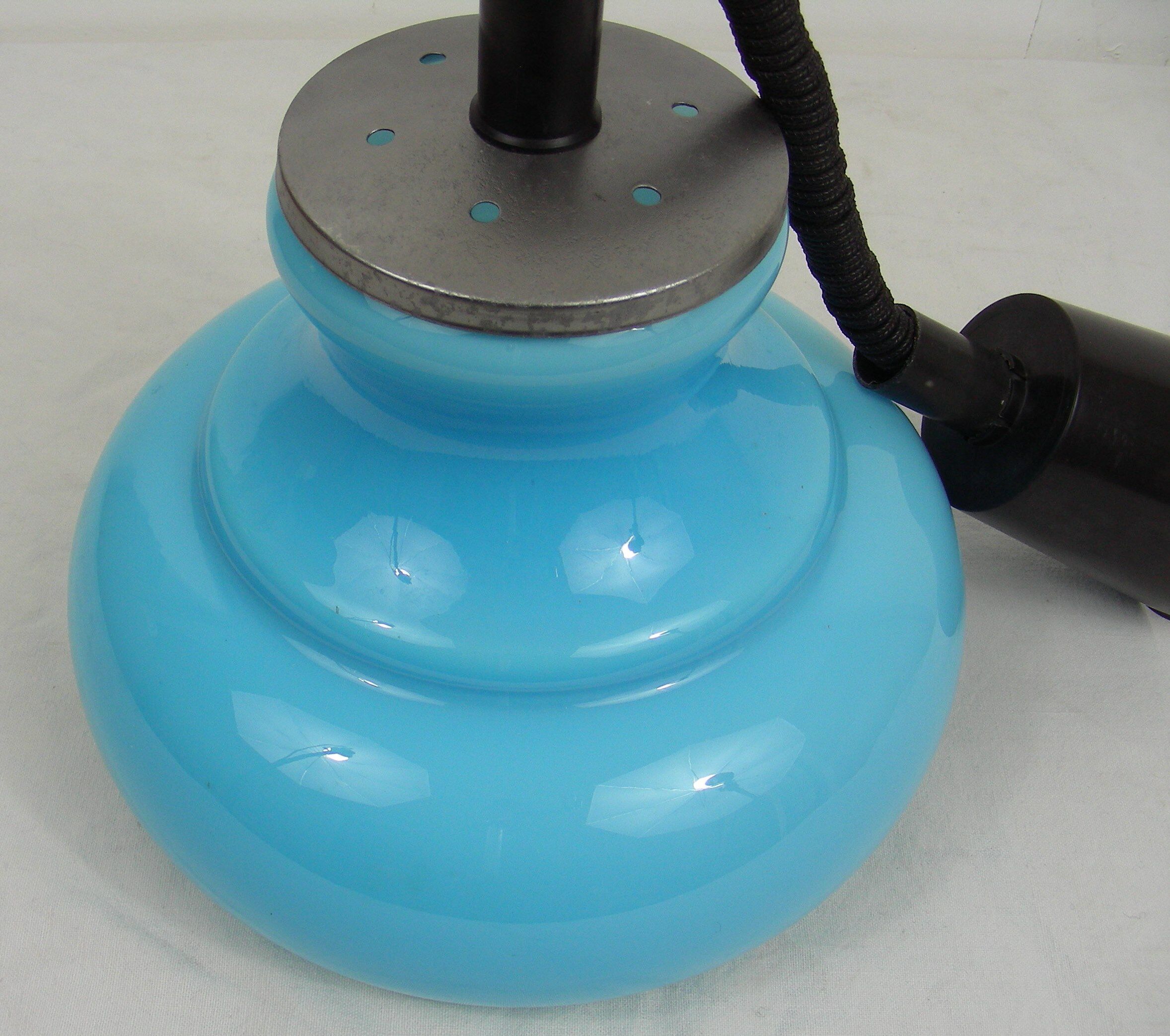 suspension opaline bleu monte baisse vintage 1970