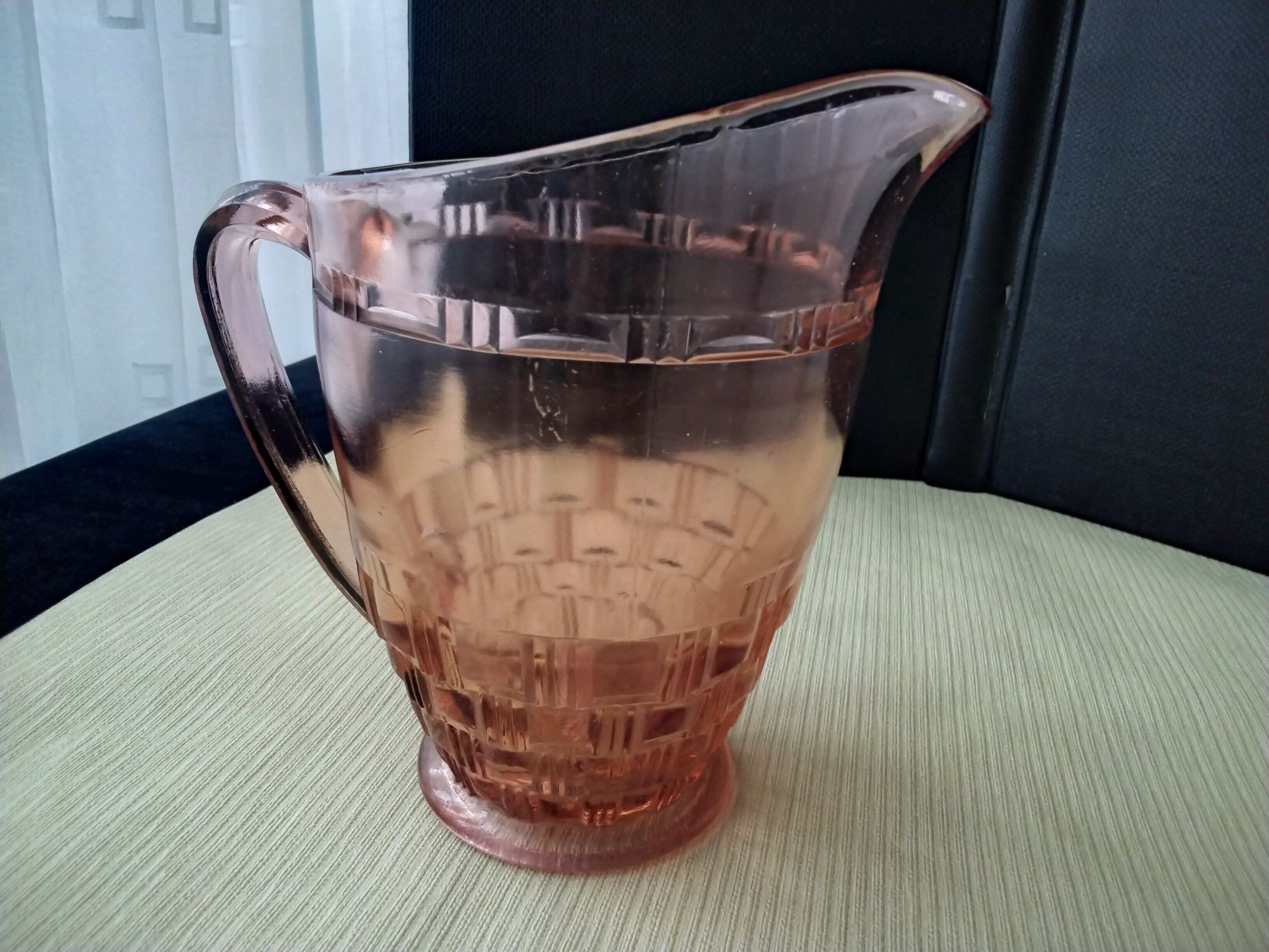 Vintage pink glass water carafe pitcher