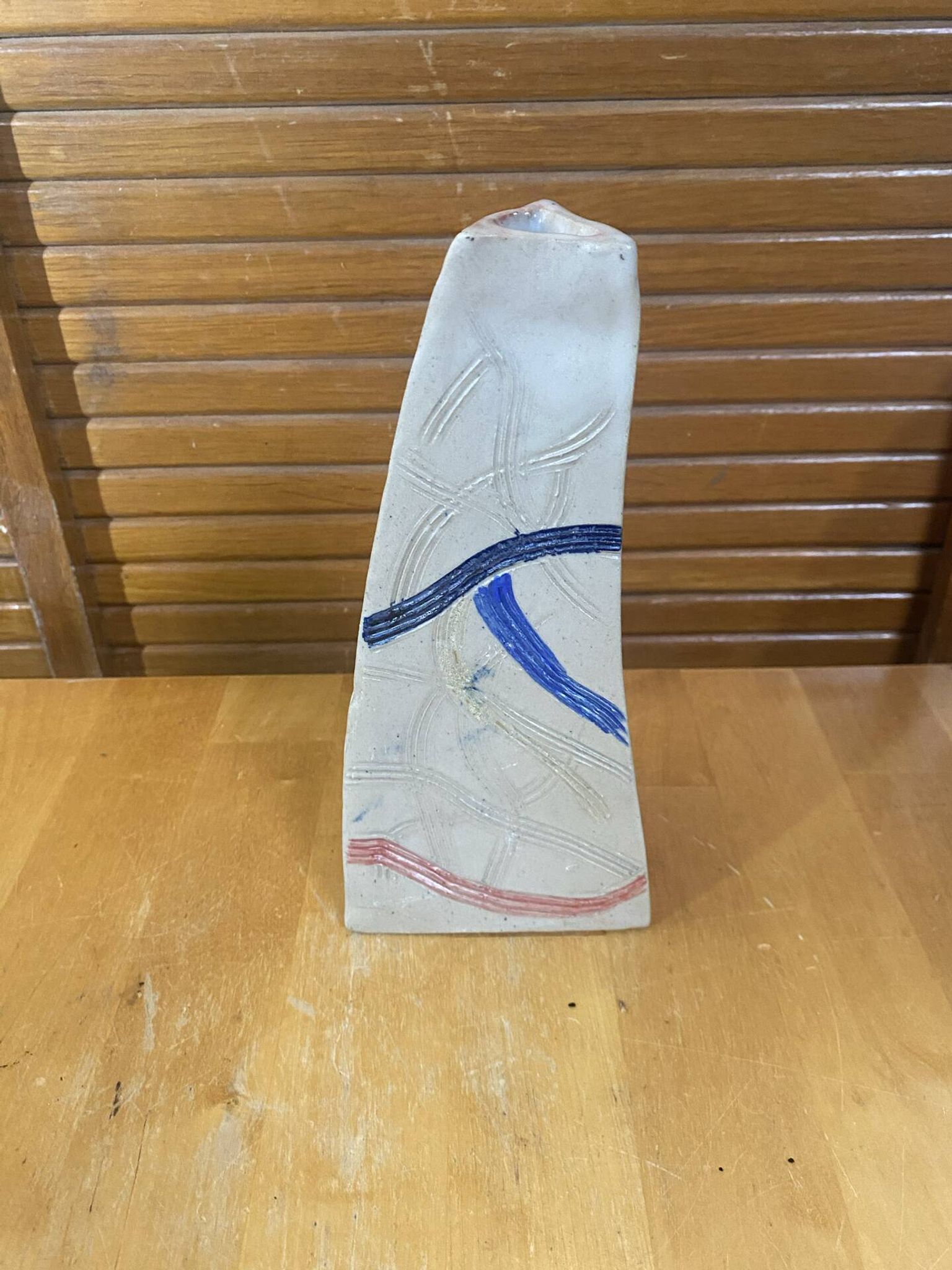 Vase HILBORN Pottery Design Céramique Grise Lignes Géométriques Vintag