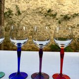 6 crystal glasses with coloured stems