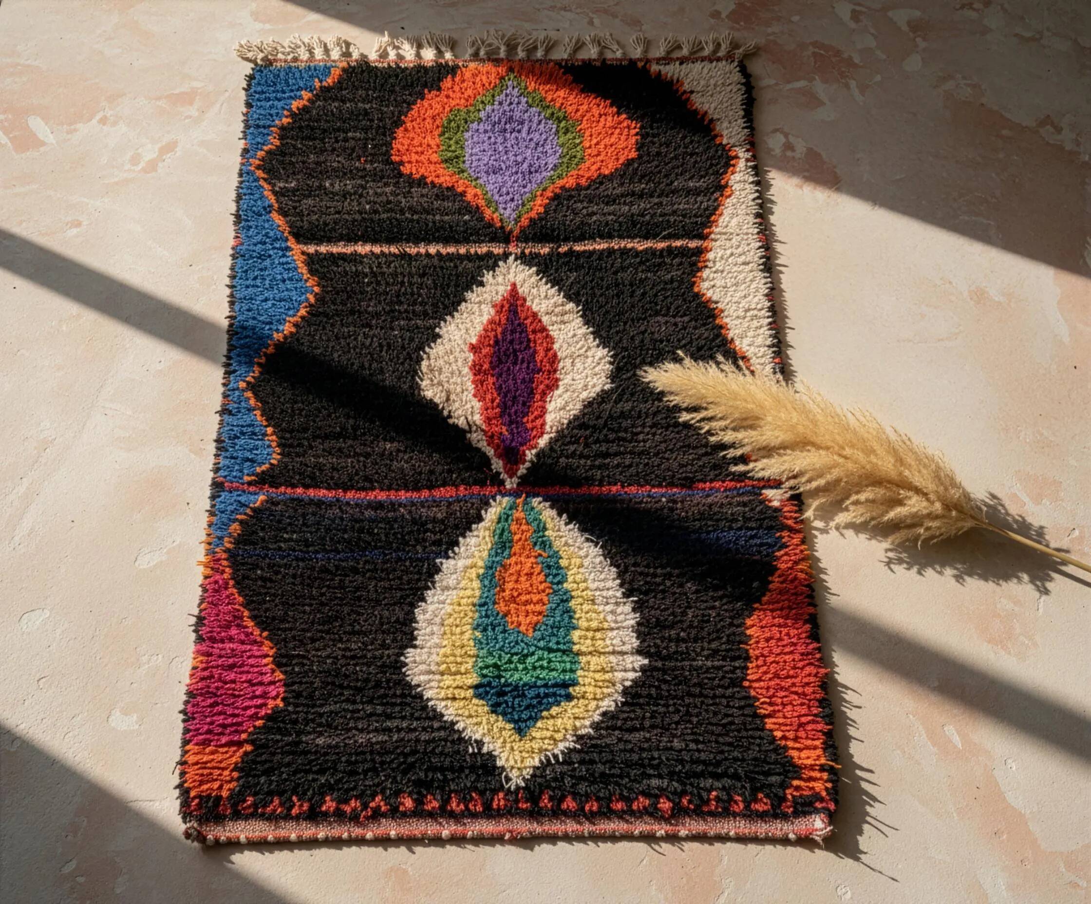 Moroccan rug made of natural wool, handmade, 3x2 m.