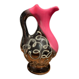 Pretty Vallauris pitcher in black and pink glazed ceramic white reliefs