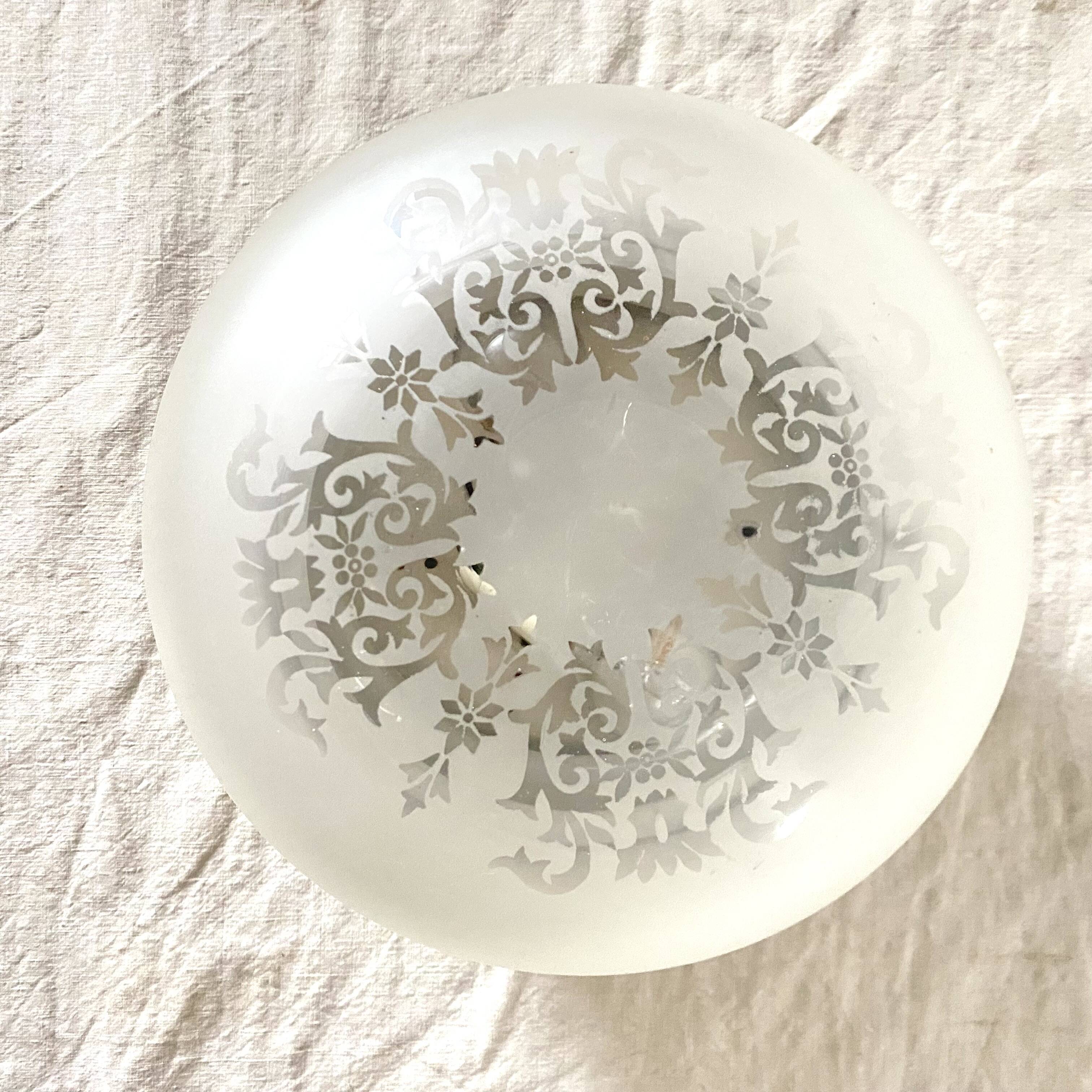 Ceiling light in glass and silver metal, flowery decor