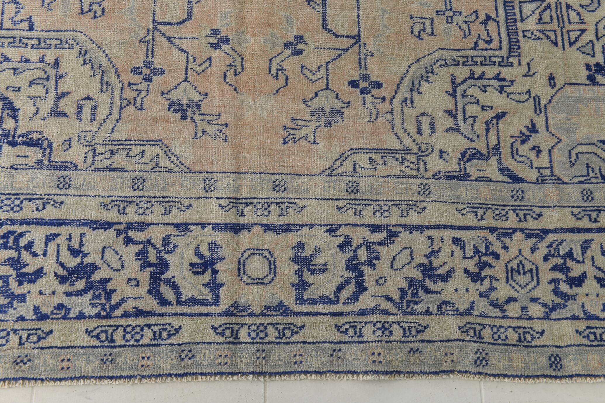 Vintage Blue & Sand Beige Large Persian Rug, 246x344Cm