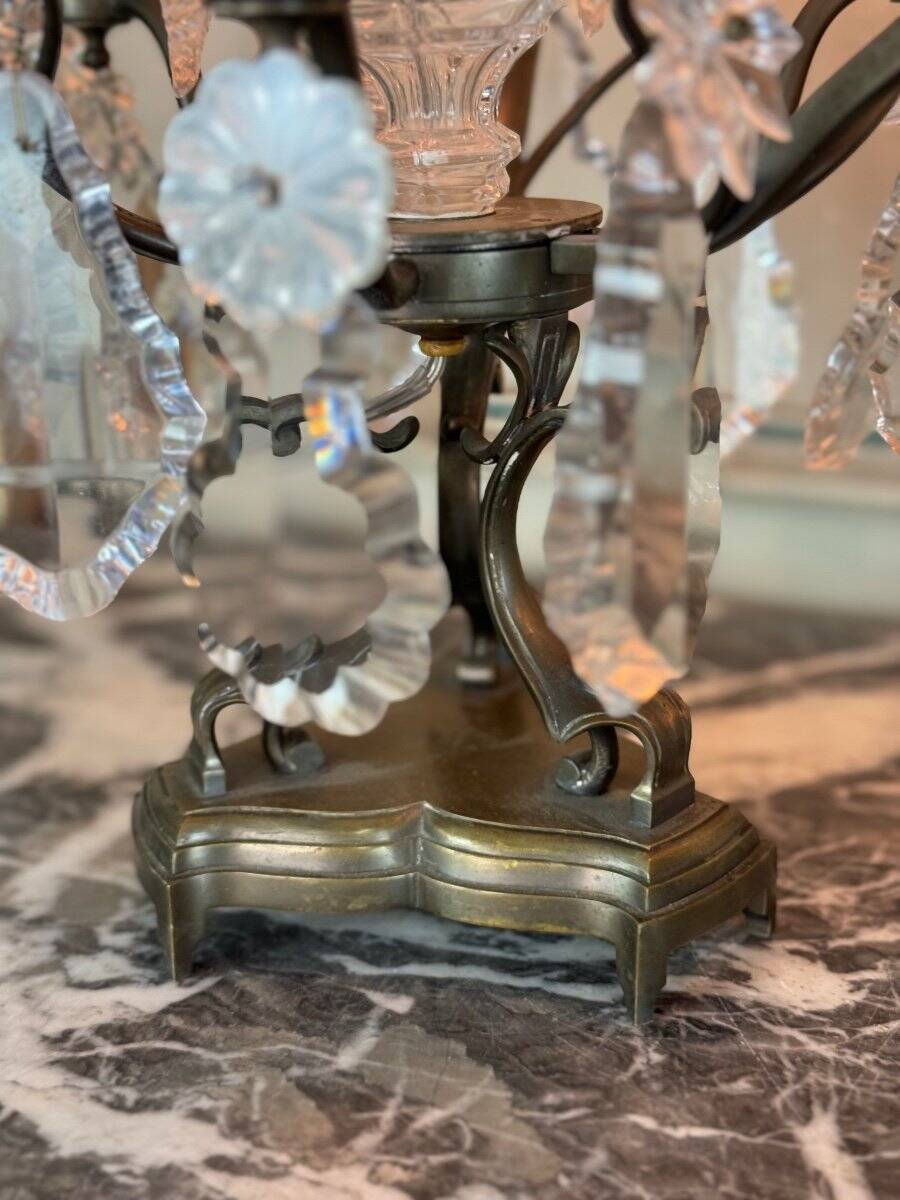 Pair of bronze and cut crystal girandoles circa 1900