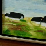 Original Swedish oil on canvas from the mid-century "Houses" - Vintage and framed