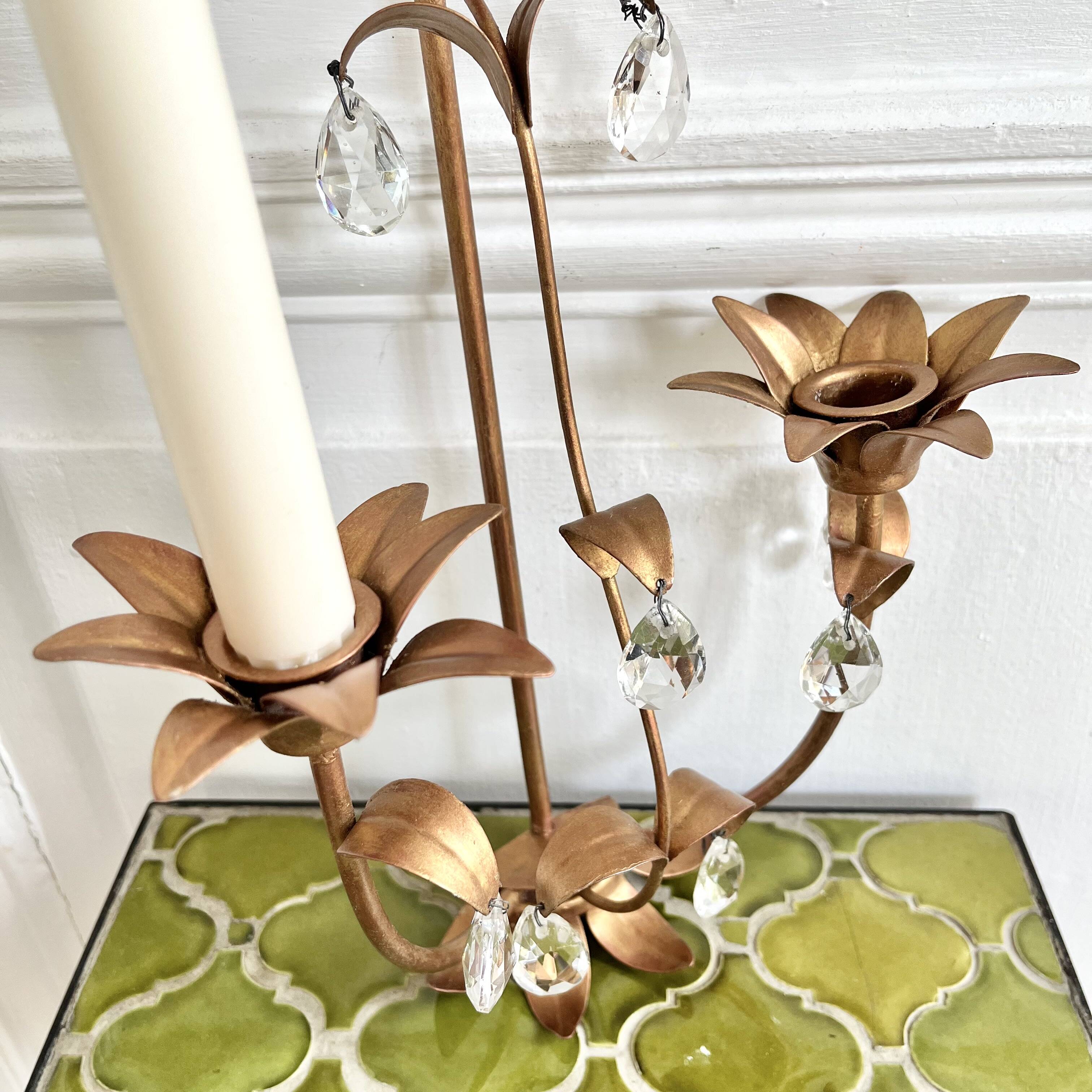 Flower and tassel applique candle holder