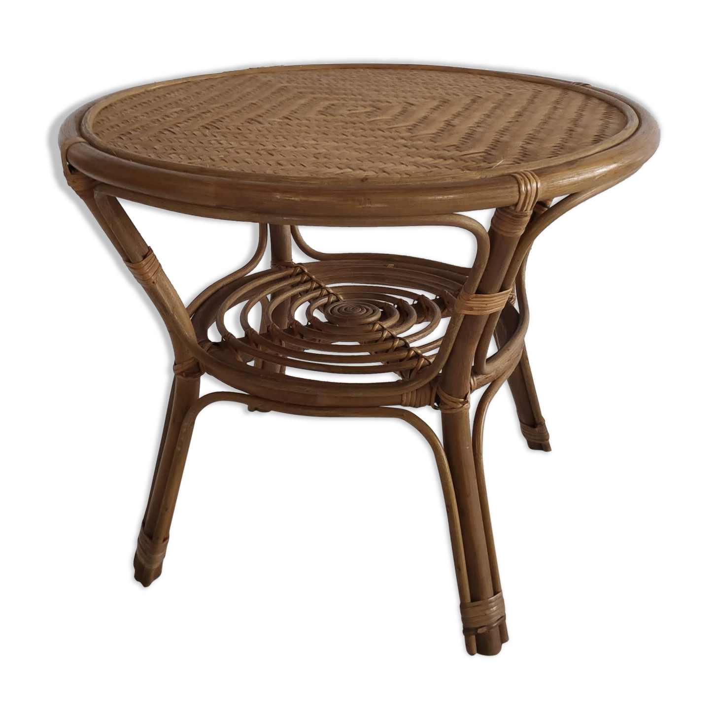 Coffee table 70s braided rattan