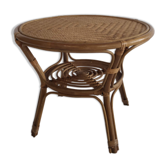 Coffee table 70s braided rattan