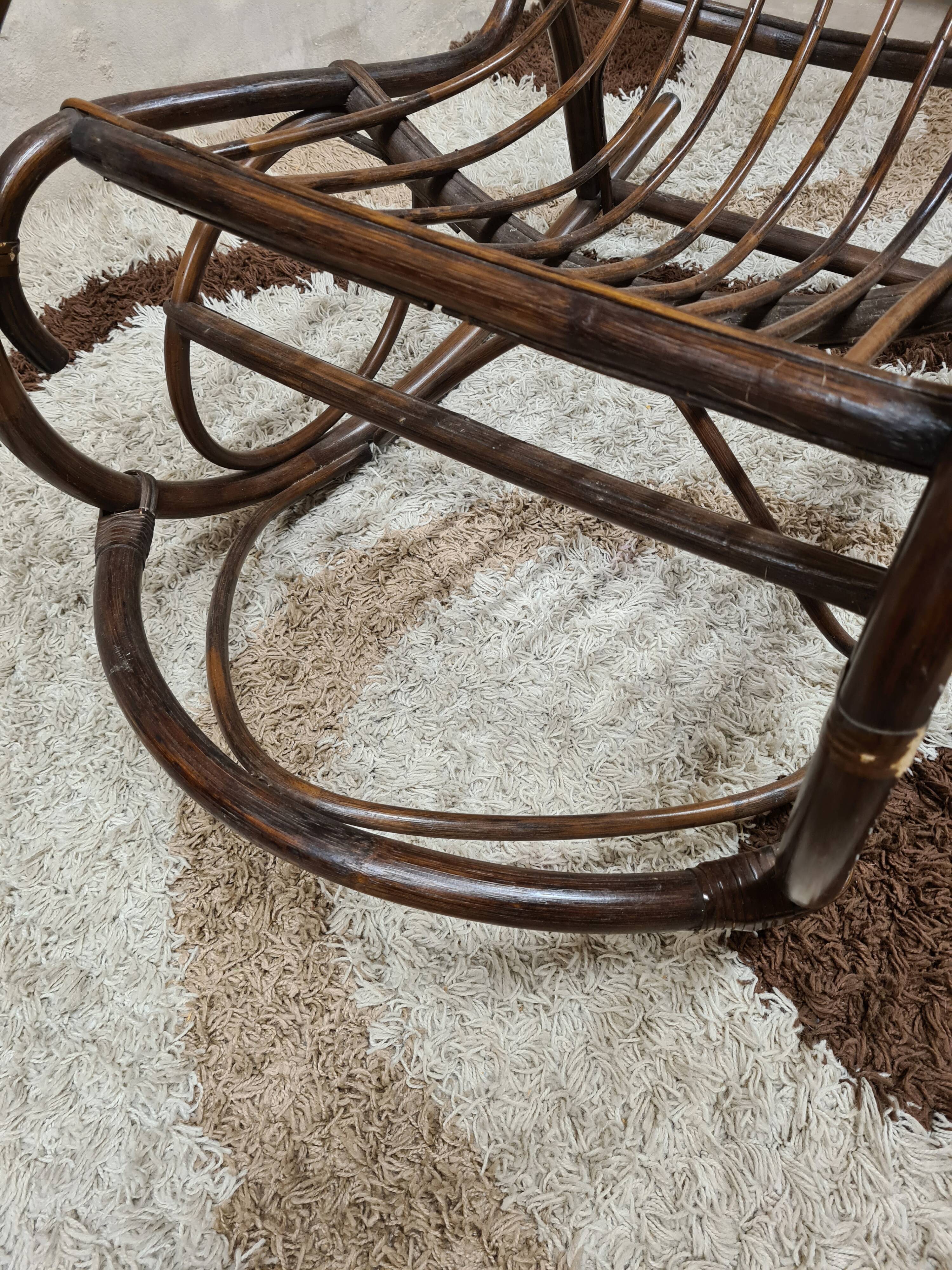 Rocking-chair in rattan bamboo 1970 vintage