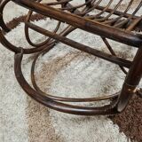 Rocking-chair en bambou rotin 1970 vintage