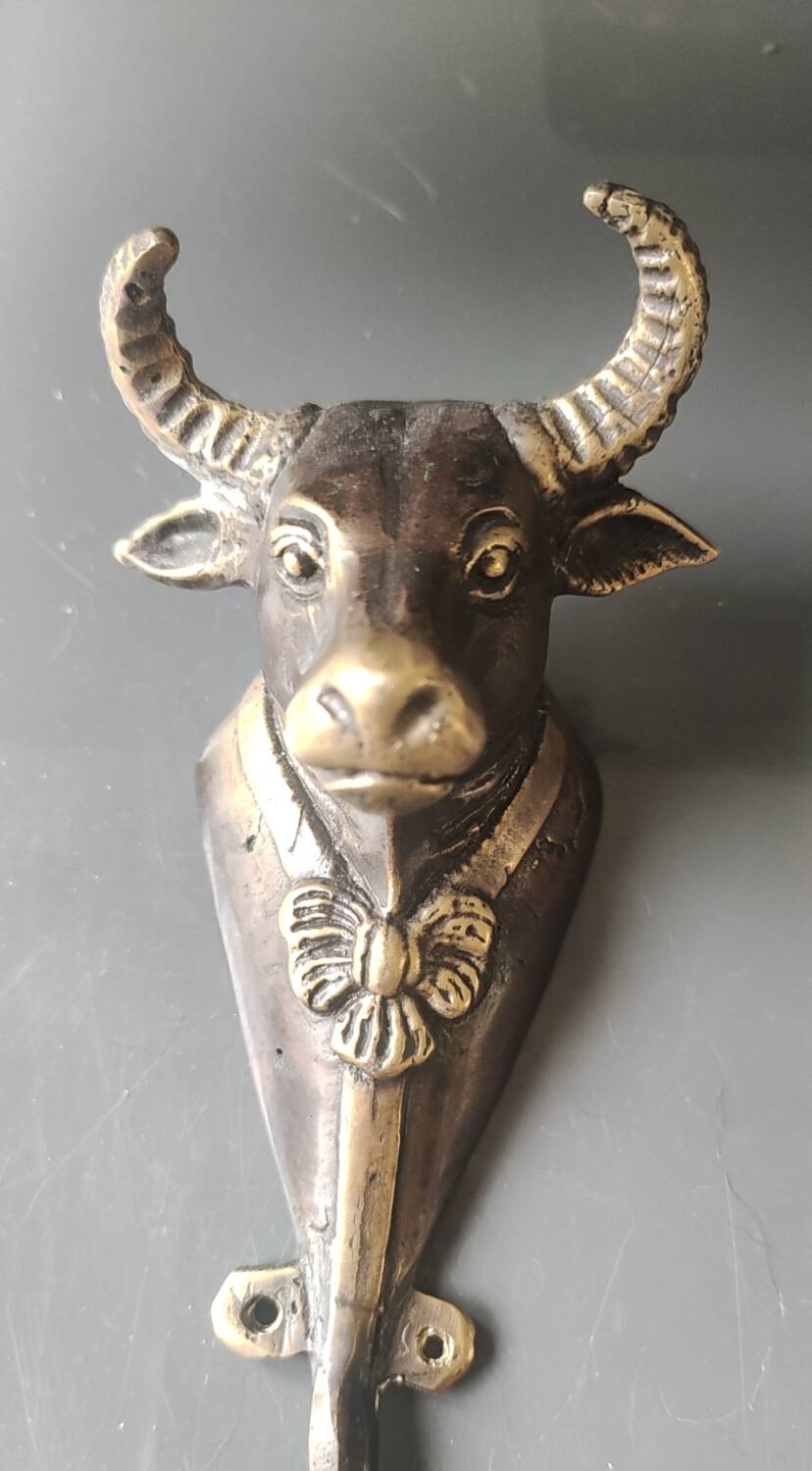 Bronze patinated metal bull wall hook