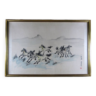 Indian ink on silk “Wild horse race”