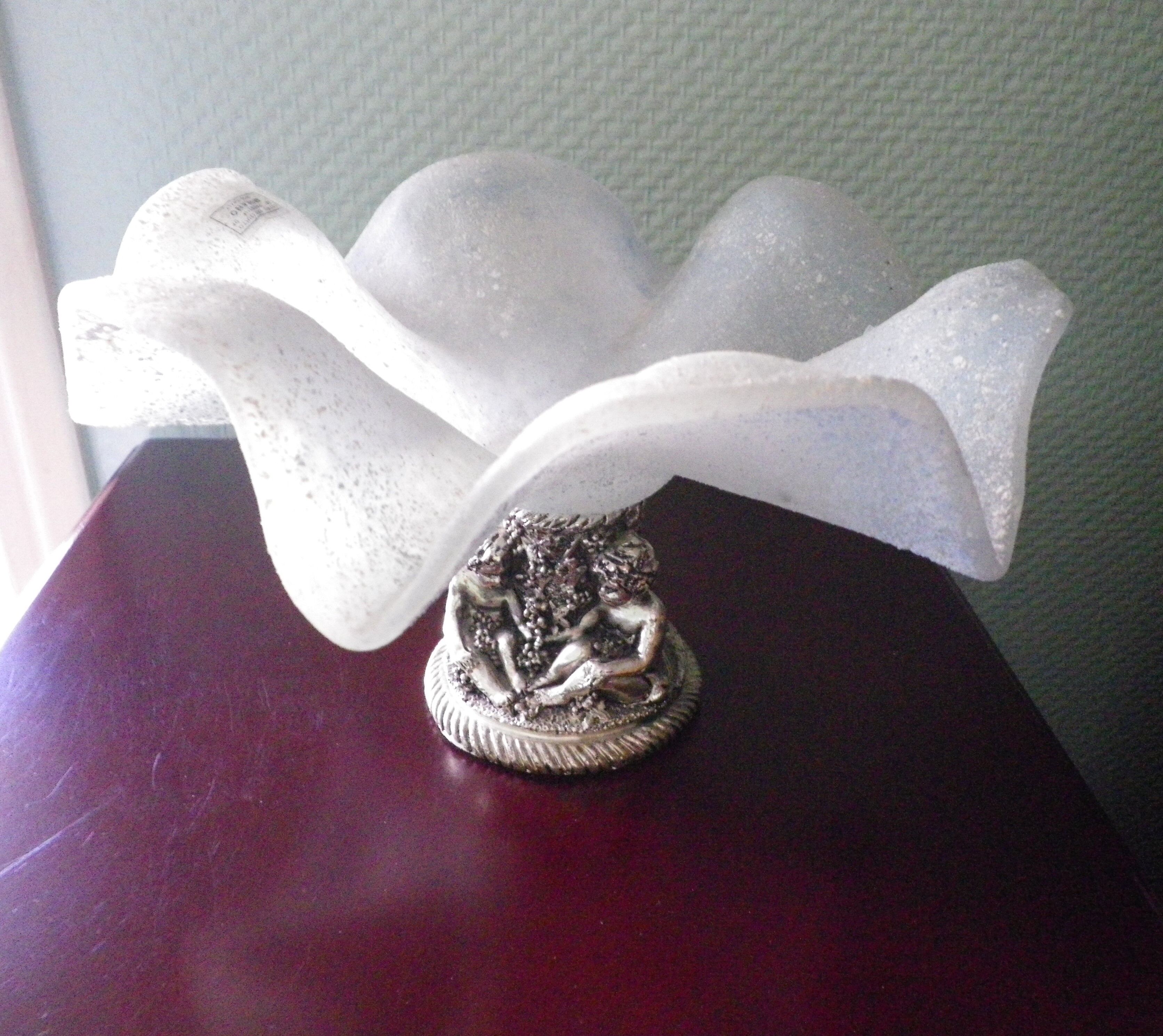 Fruit cup with silver metal foot, Murano granite glass "Vetro eseguito da maestri di Murano"