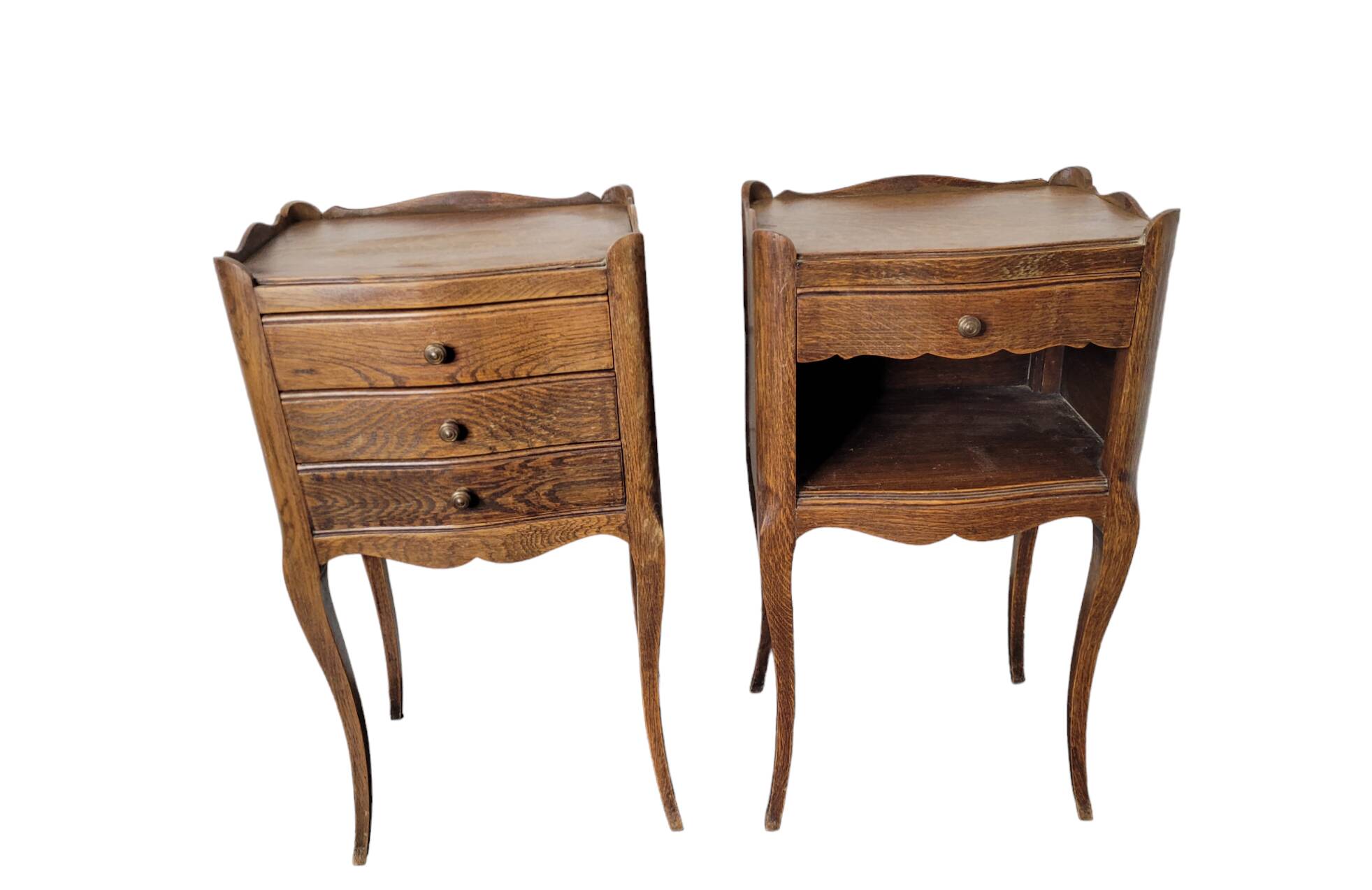 Pair of Louis XV style oak bedside tables