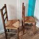 St of 2 raw wood and straw chairs