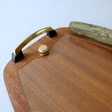 Teak and glass cheese platter, Scandinavian, 60s