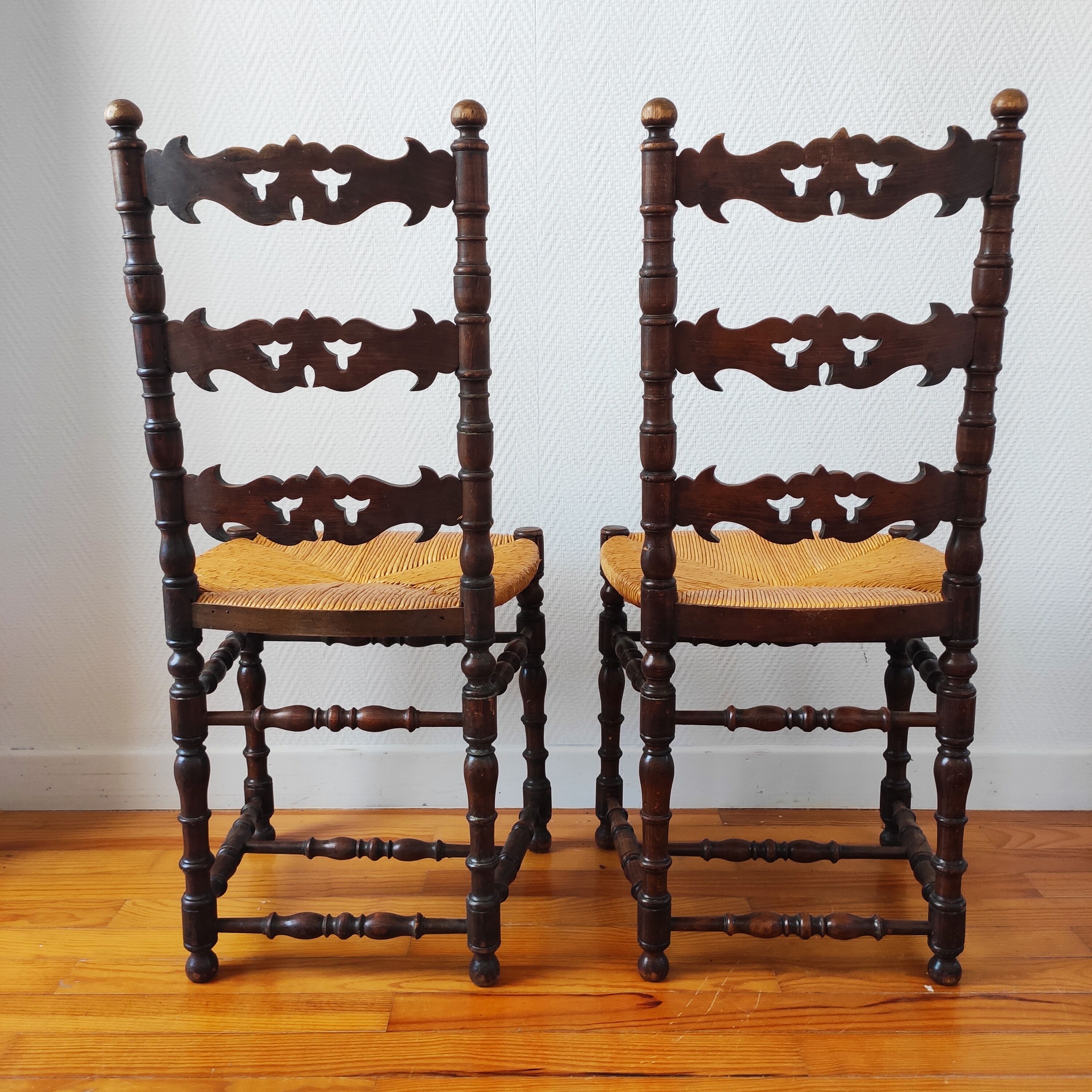 Pair of old turned wood chairs