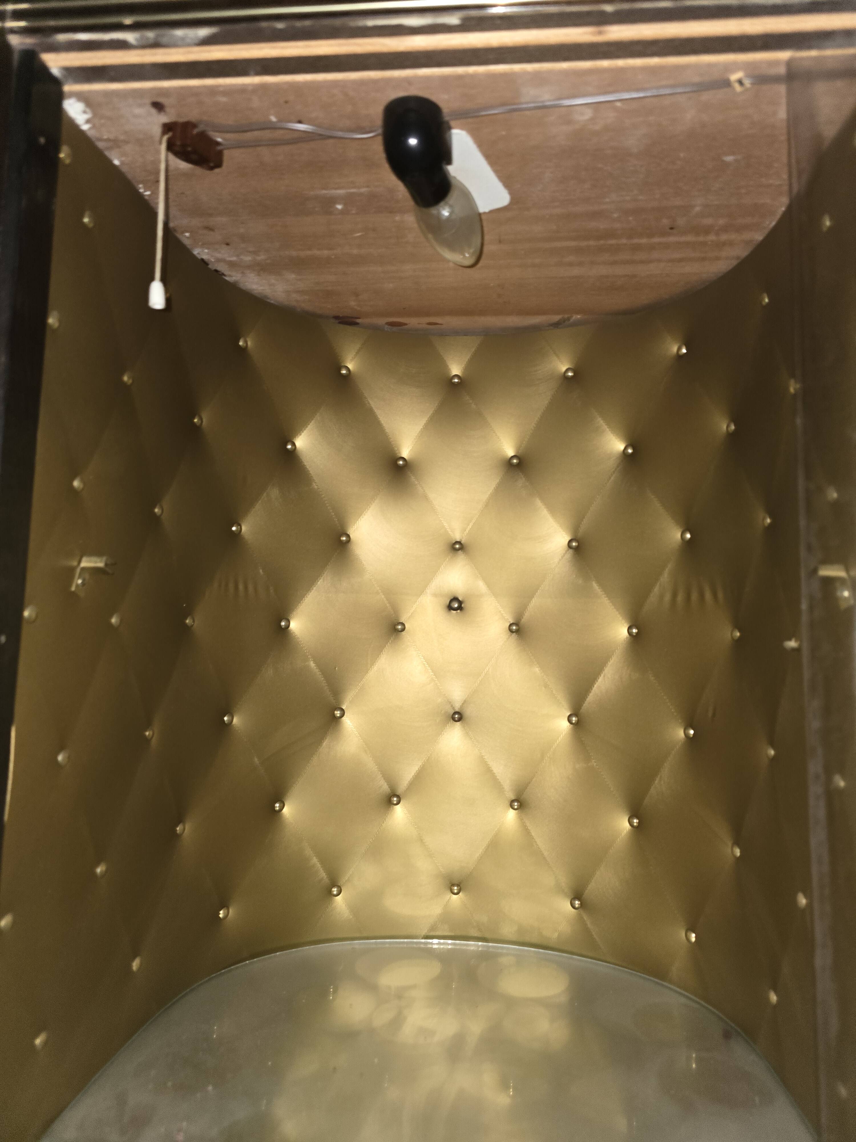 1950s/60s bar cabinet, upholstered interior & lighting