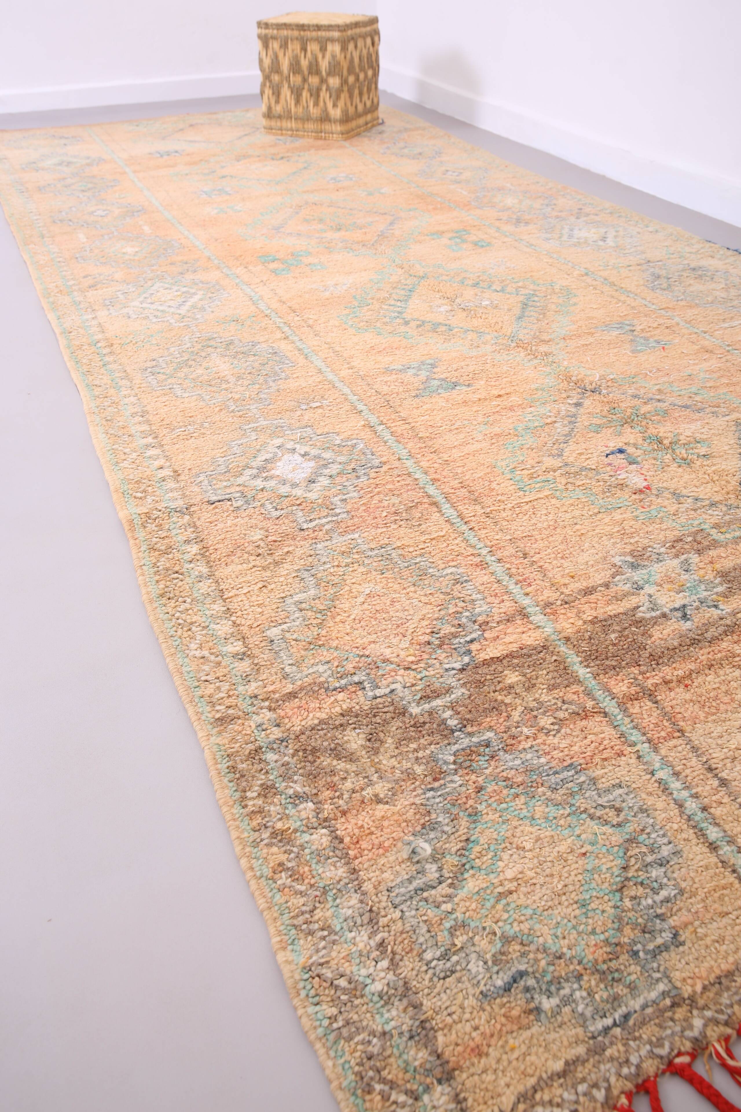 Grand tapis marocain couleur pêche 180 x 414 cm - Tapis marocain vintage - Tapis berbère