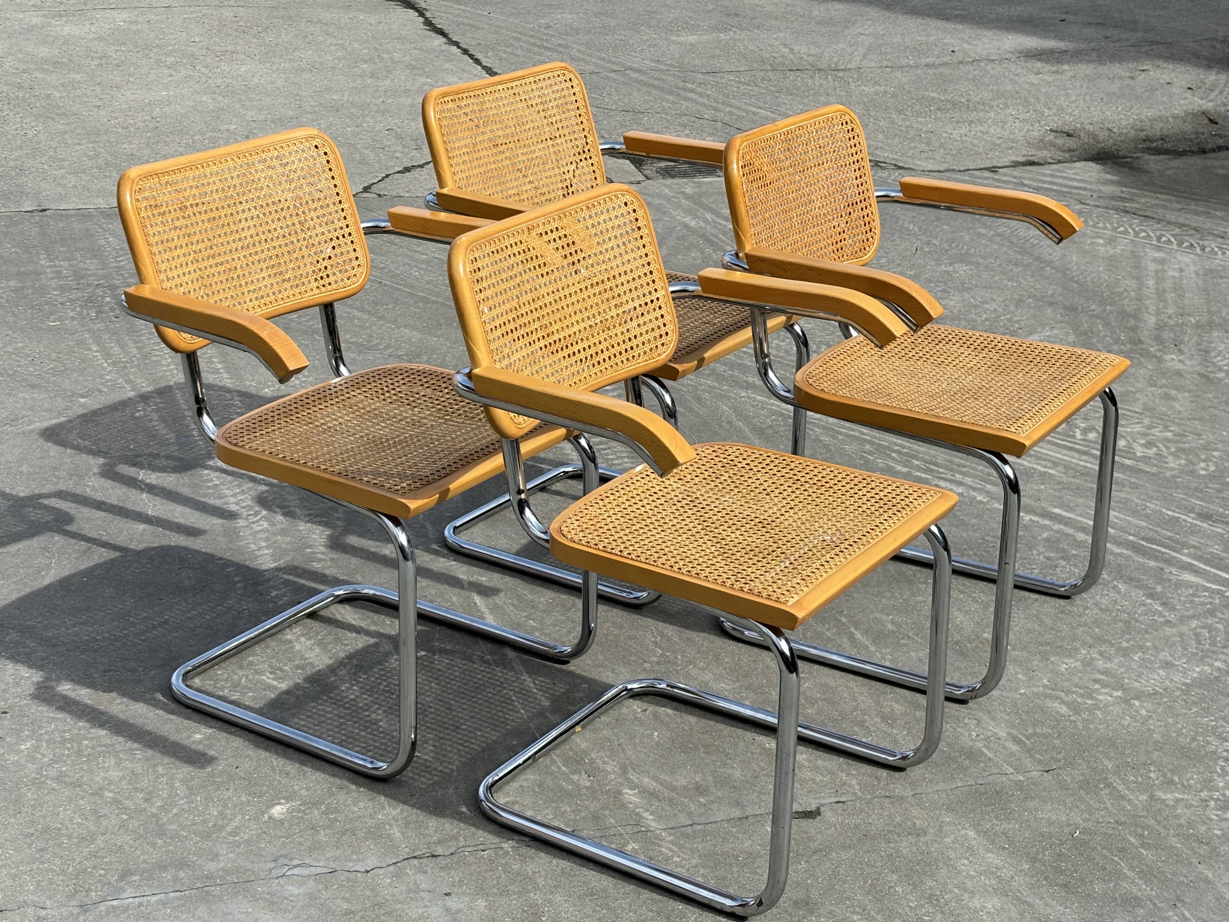 Set of 4 Cesca chairs model B64 with armrests Cesca Marcel breuer design