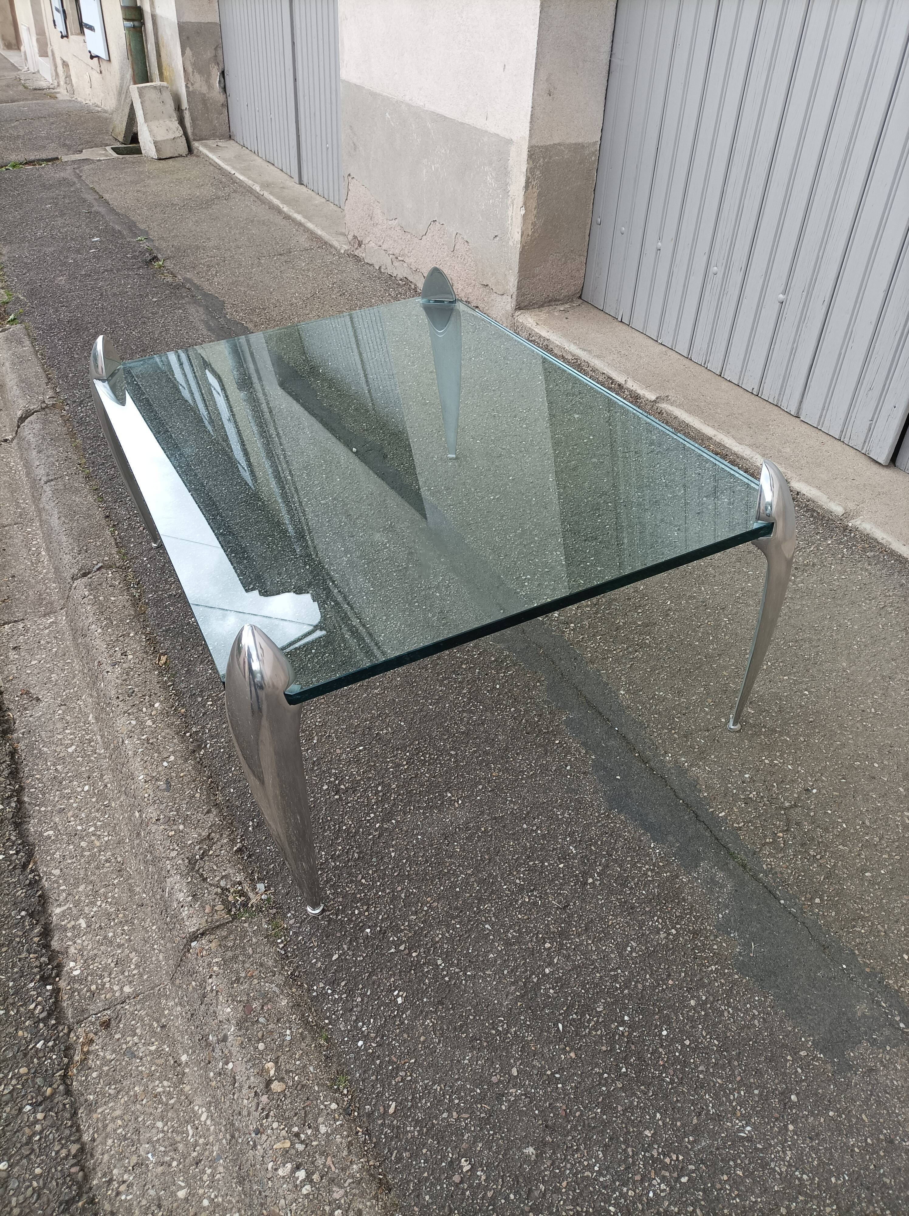 Vintage coffee table glass slab and chrome