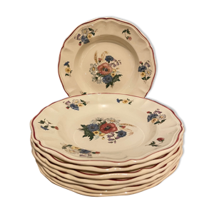 Lot de 8 assiettes creuses en faïence Digoin sarreguemines, modèle Agreste