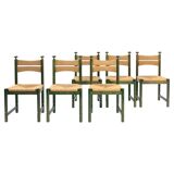 Odessa dining chairs set of 6, stained birchwood, Danish cord, 1970s