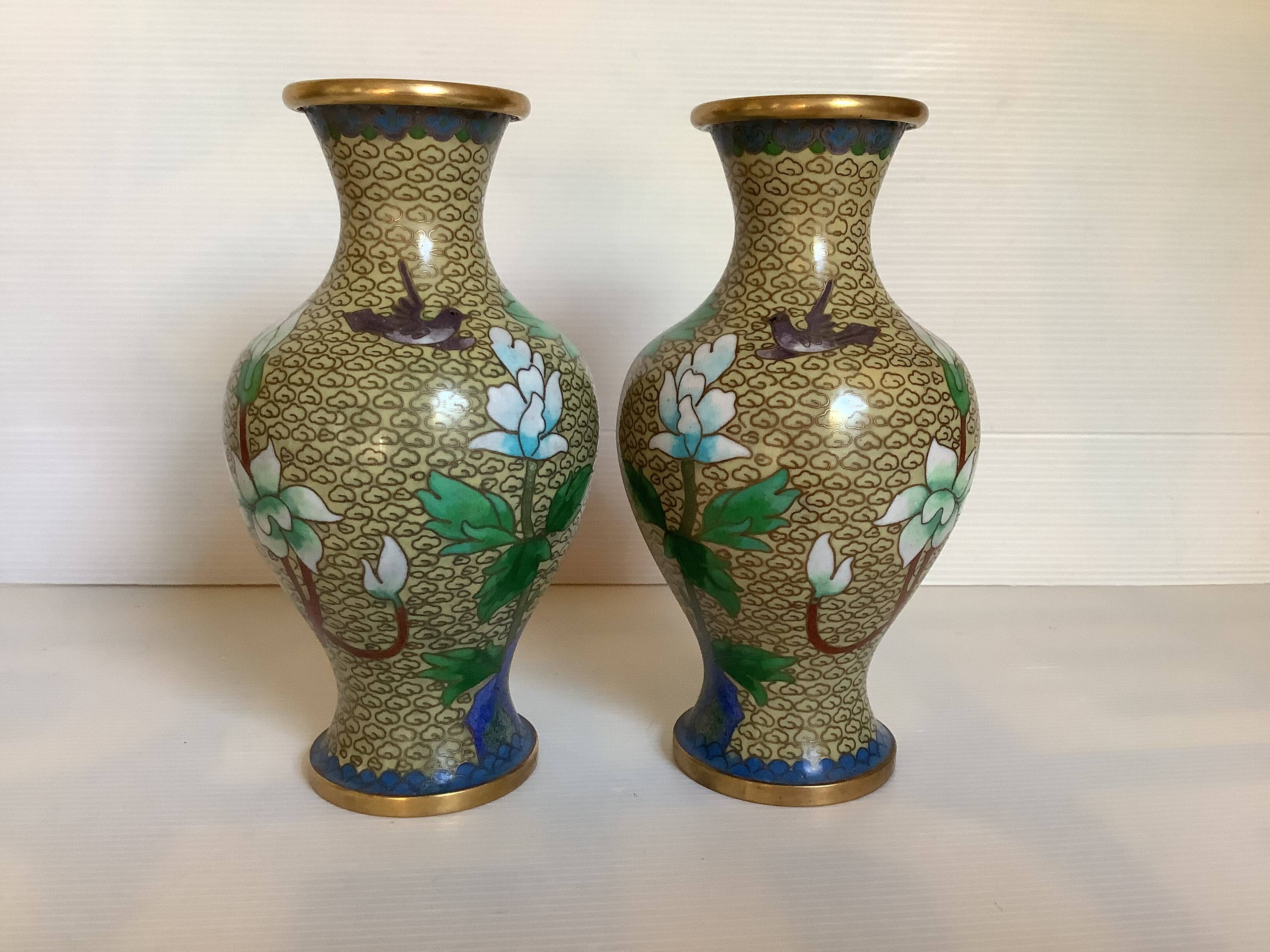 Pair of cloisonné enamel vases
