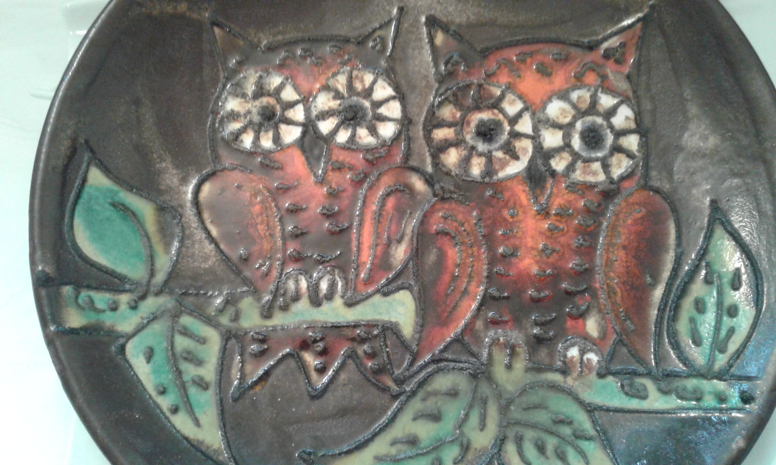 Circular dish, enamelled ceramics. 1950/1960. diameter 29 cm