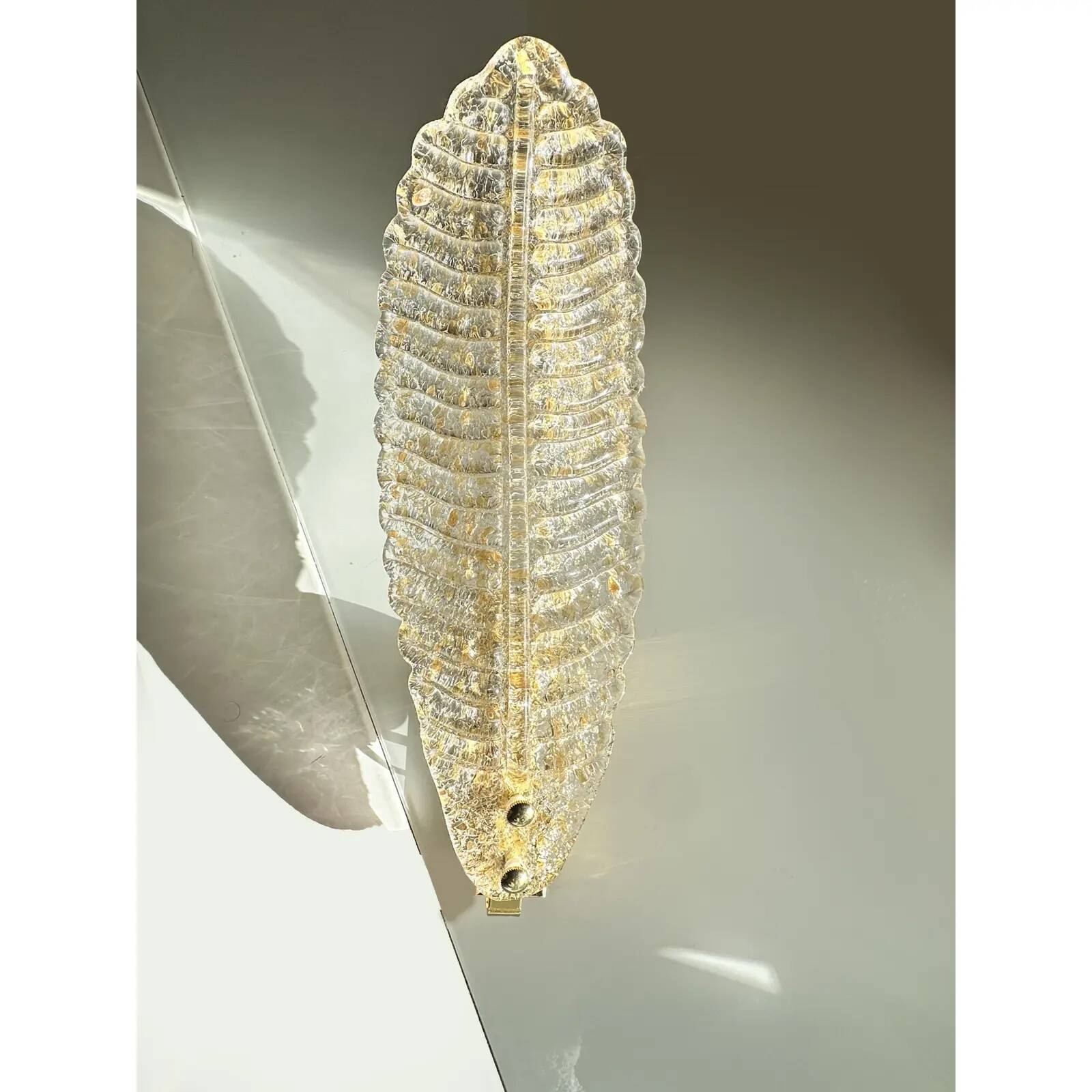 Pair of Italian Venetian Gold “Graniglia” Leaf Murano Glass Wall Sconces