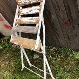 Vintage White Metal & Wood Folding Garden Chair