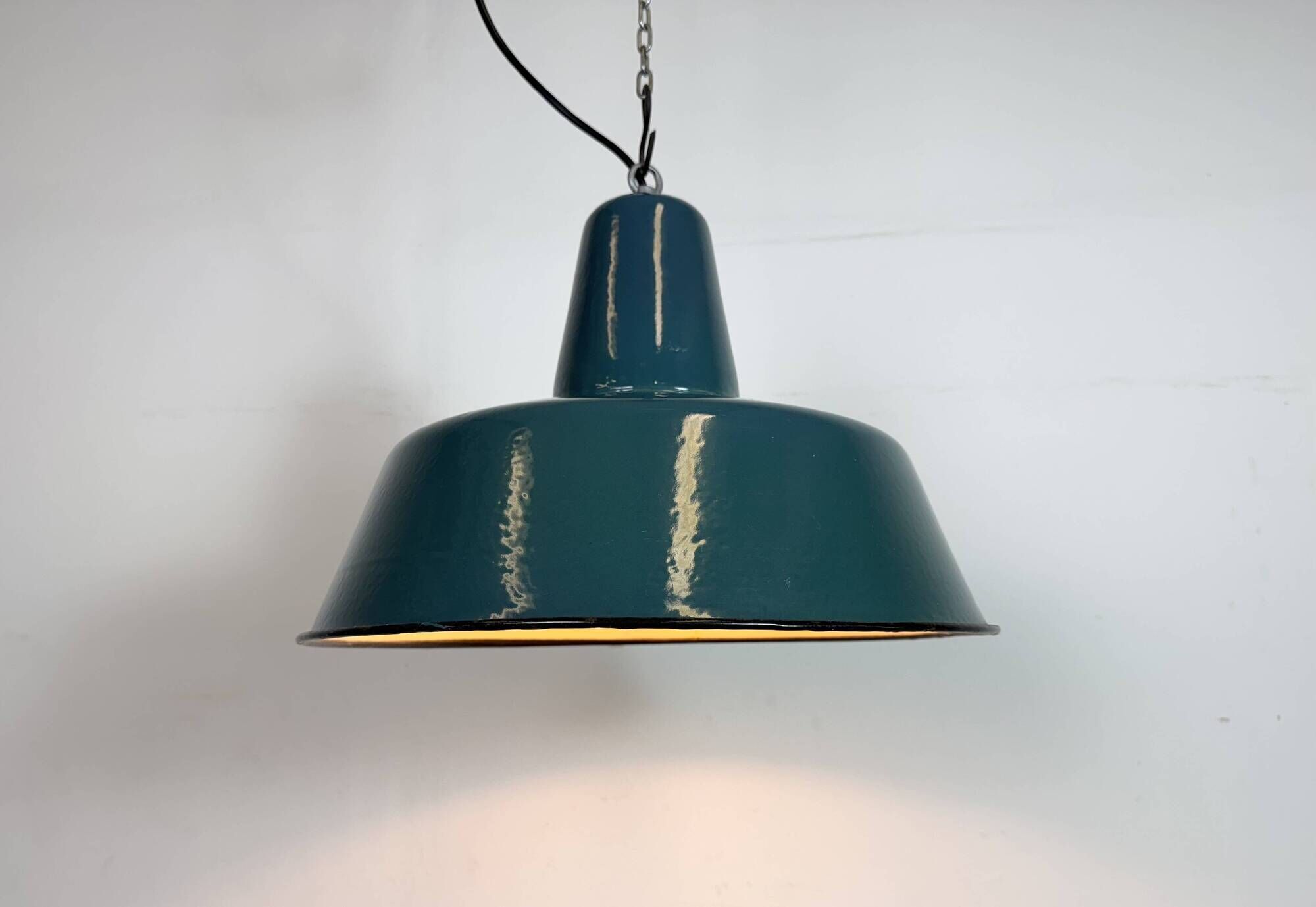 Large Industrial Petrol Enamel Factory Pendant Lamp, 1960s