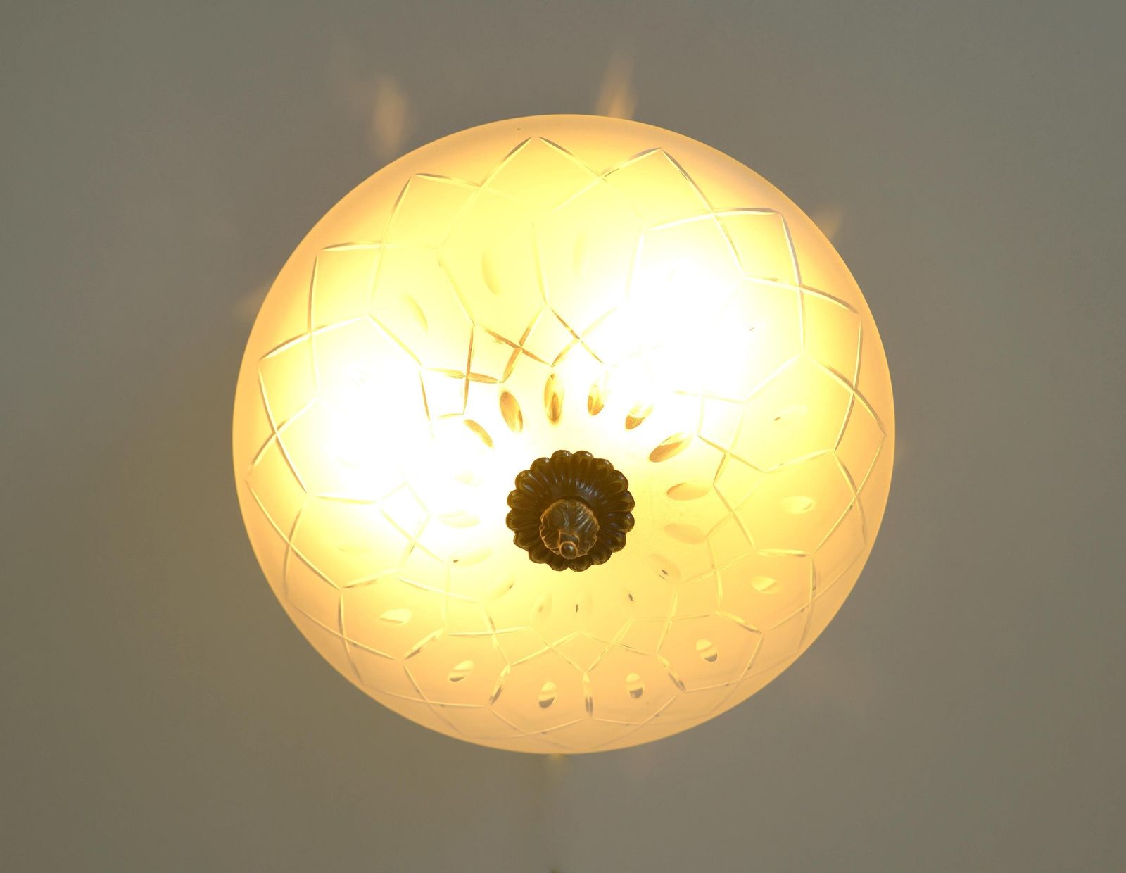 Vintage Art Deco Style Flush Mount Ceiling Light – Cut Glass & Brass.