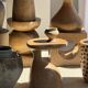 Stool, side table, end table in solid suar wood spheres H50 D39