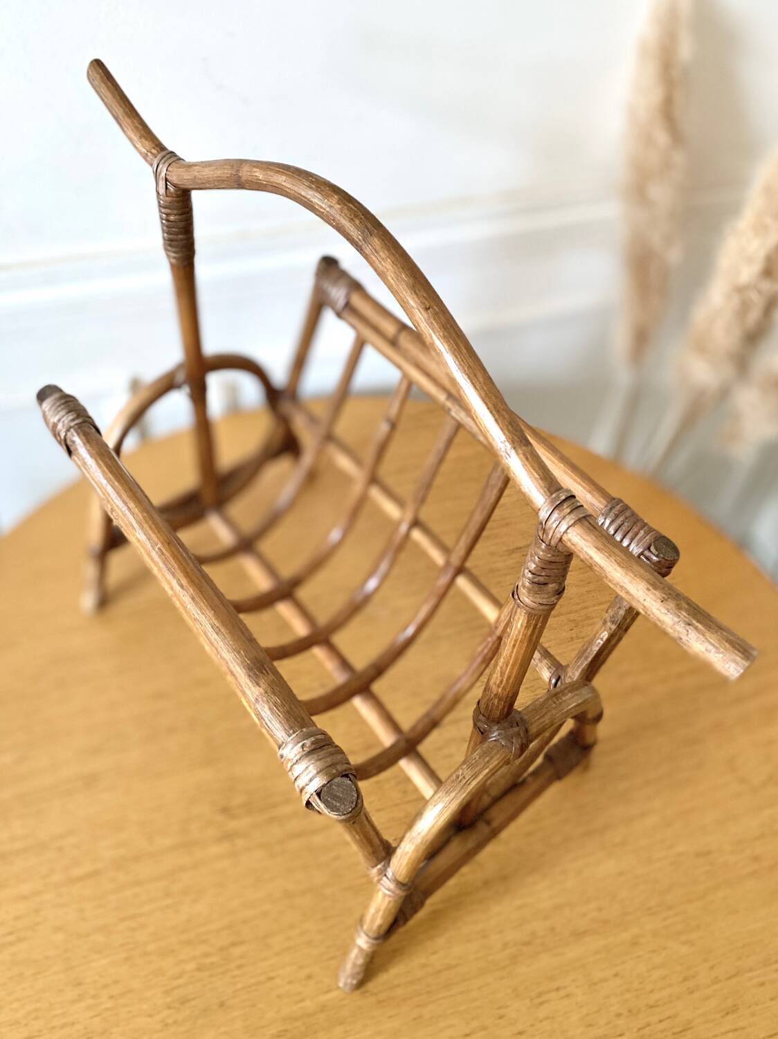 Vintage bamboo rattan magazine rack