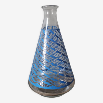 Vintage blue geometric screen-printed carafe