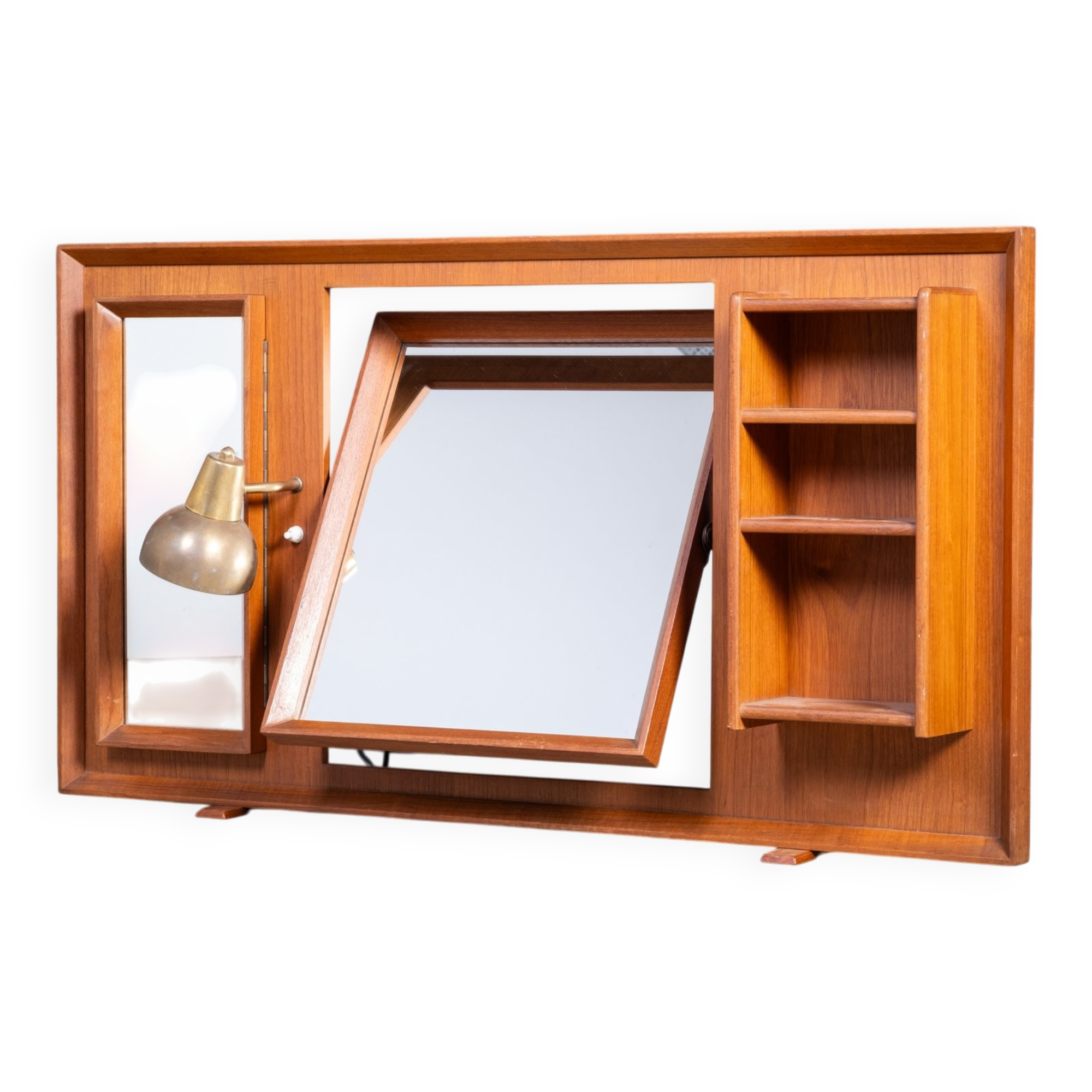 Vintage Free-Standing Teak Mirror with Lamp, 1960s