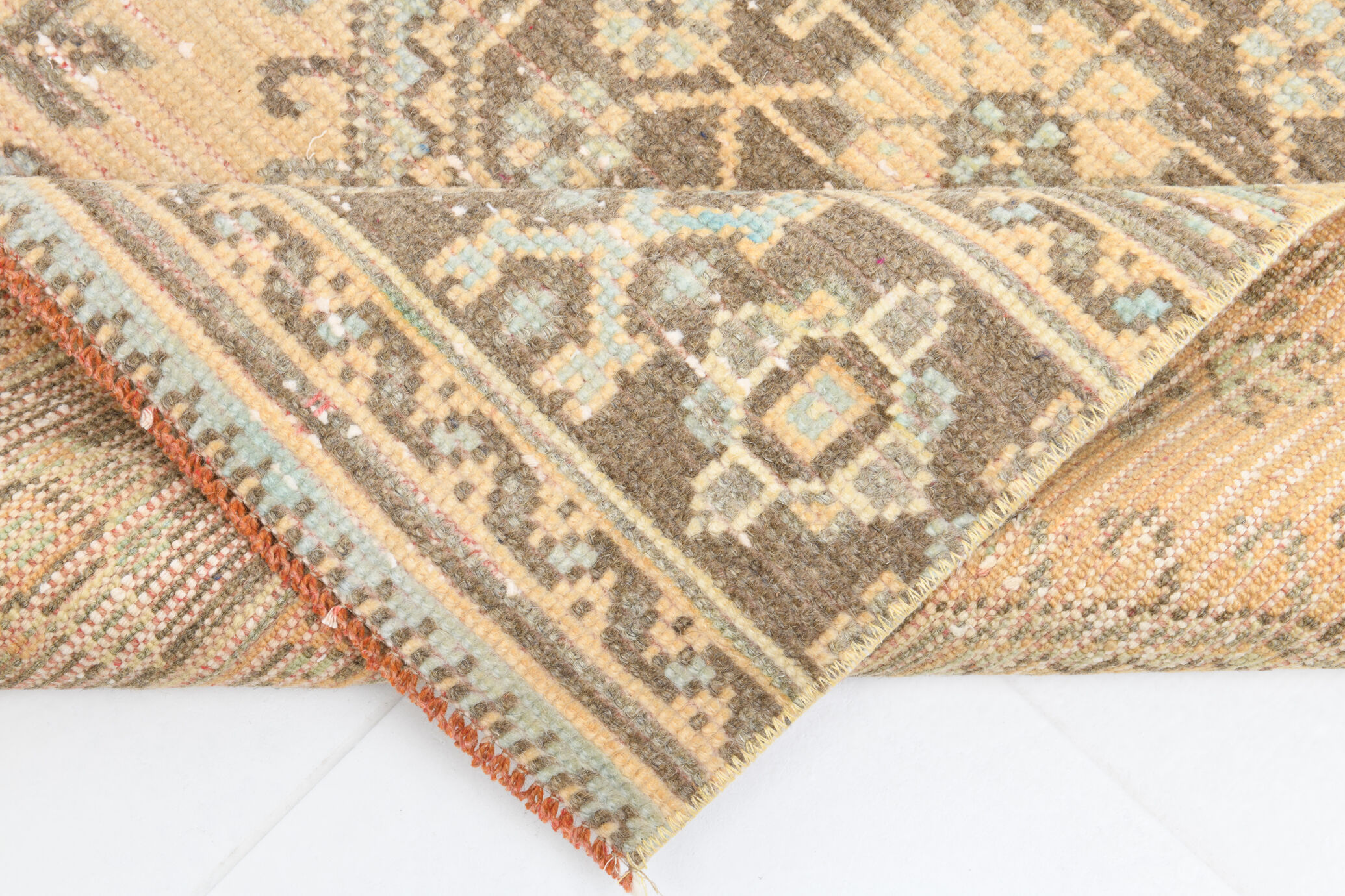 Shabby chic oushak runner rug 333x82cm
