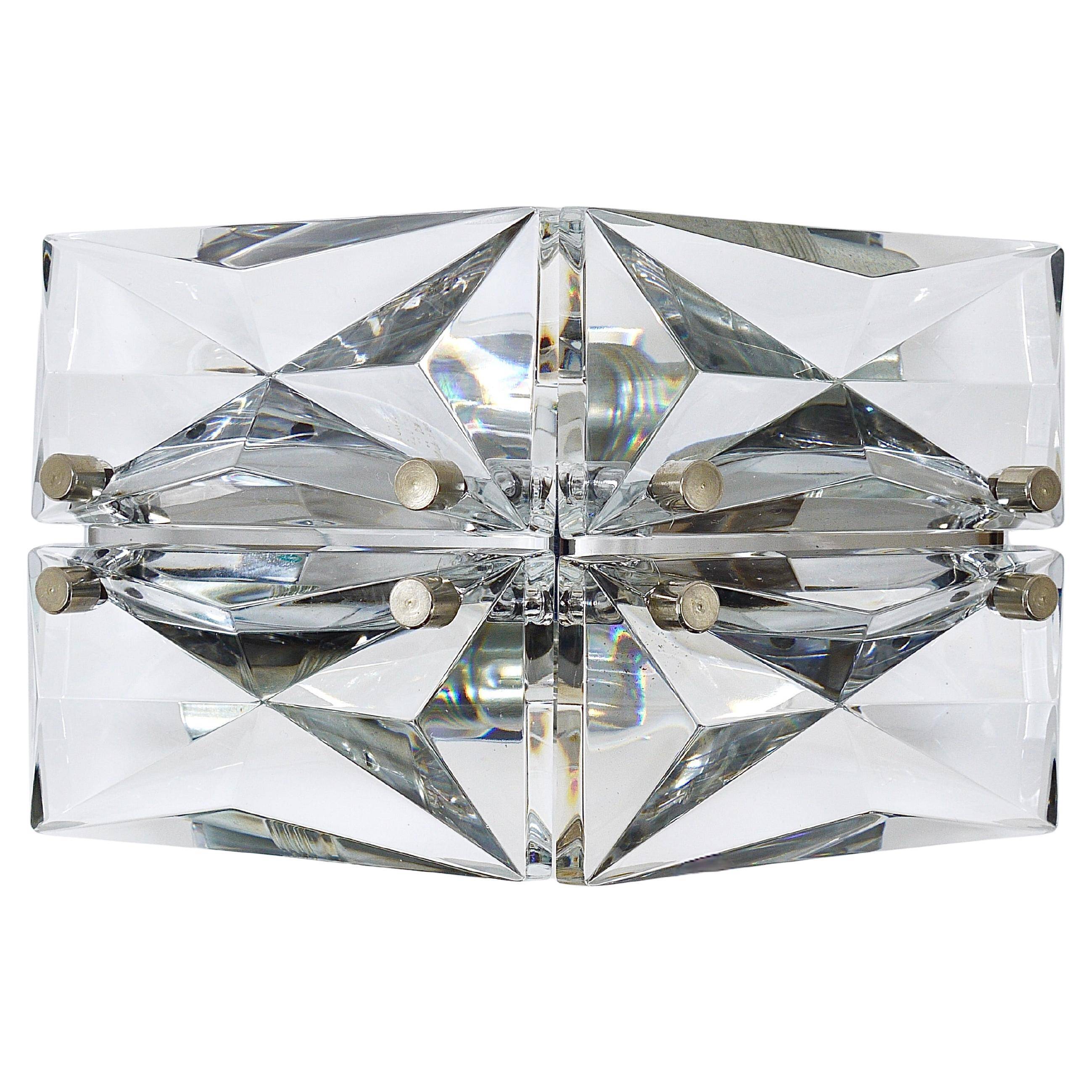 Pair of wall sconces in faceted crystal and chrome / prism glass wall lamps by Kinkeldey