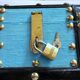 Large box, handcrafted pig bank, trunk shape, chest with padlock