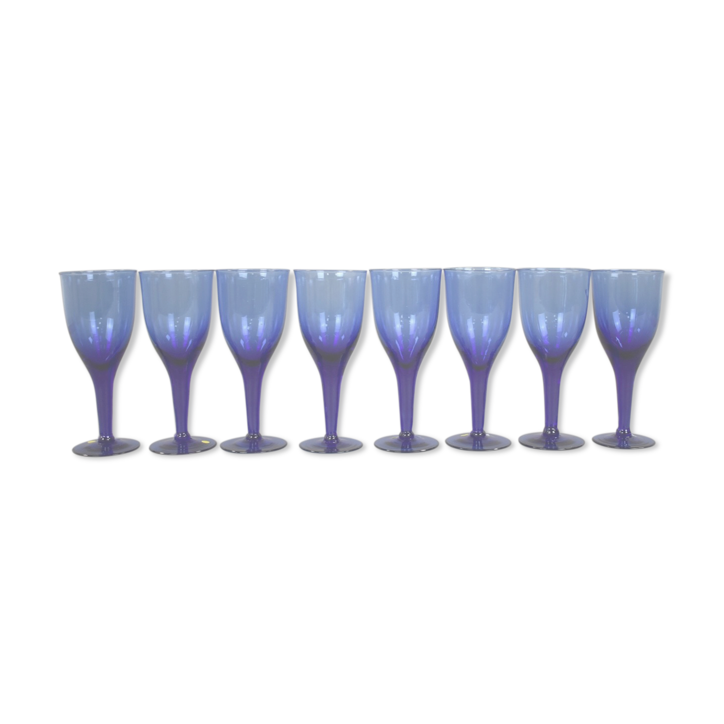 Suite of 8 cobalt bubble glass foot glasses