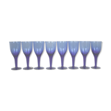Suite of 8 cobalt bubble glass foot glasses