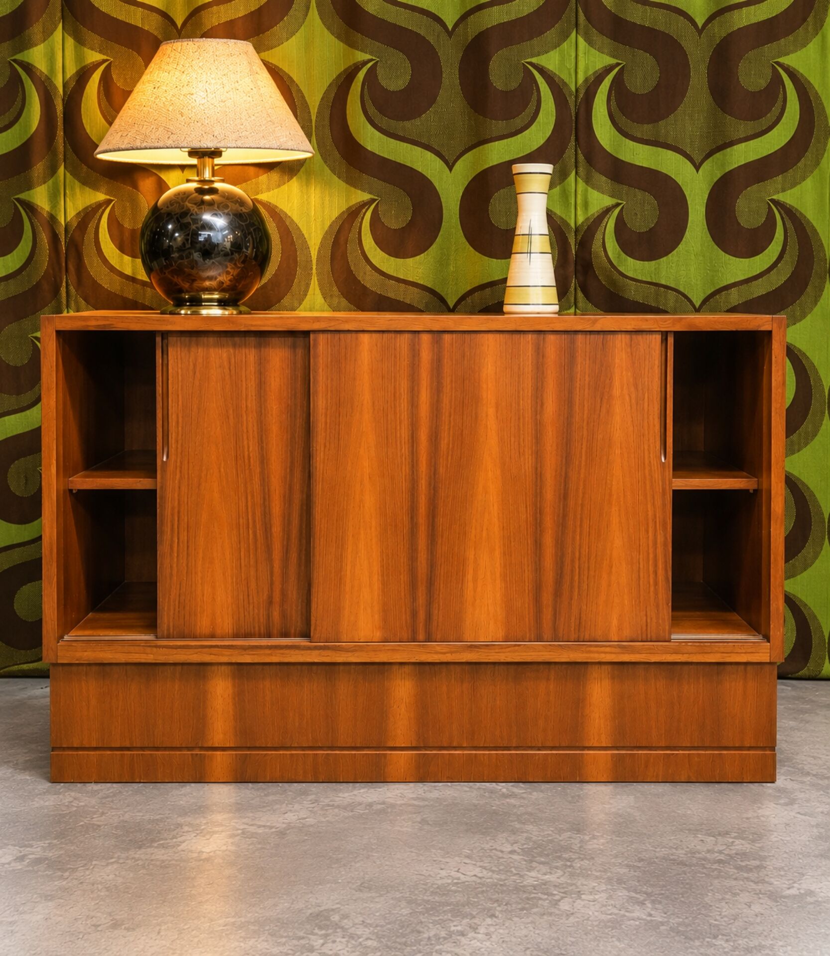 "1960s German vintage enfilade" "Walnut veneer"