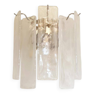 Venied-White Alabastro Strips “Listelli” Murano Glass Wall Sconce