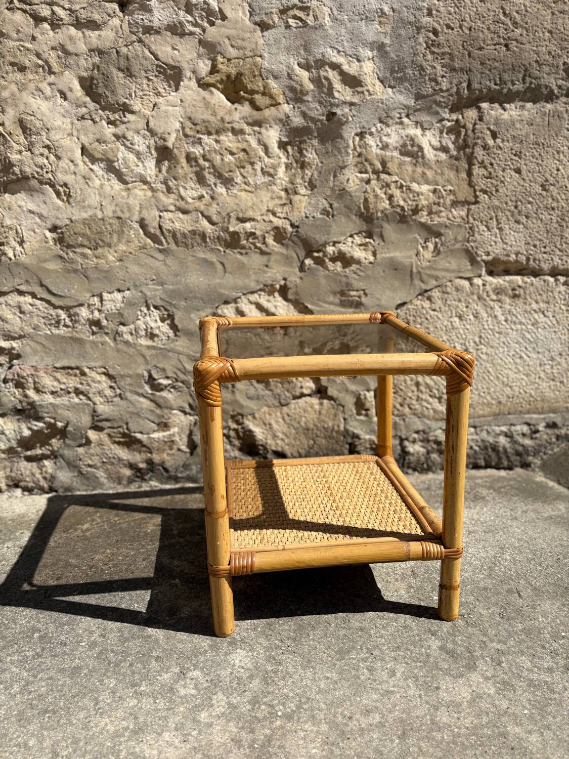 Bamboo and smoked glass side table, 1970s