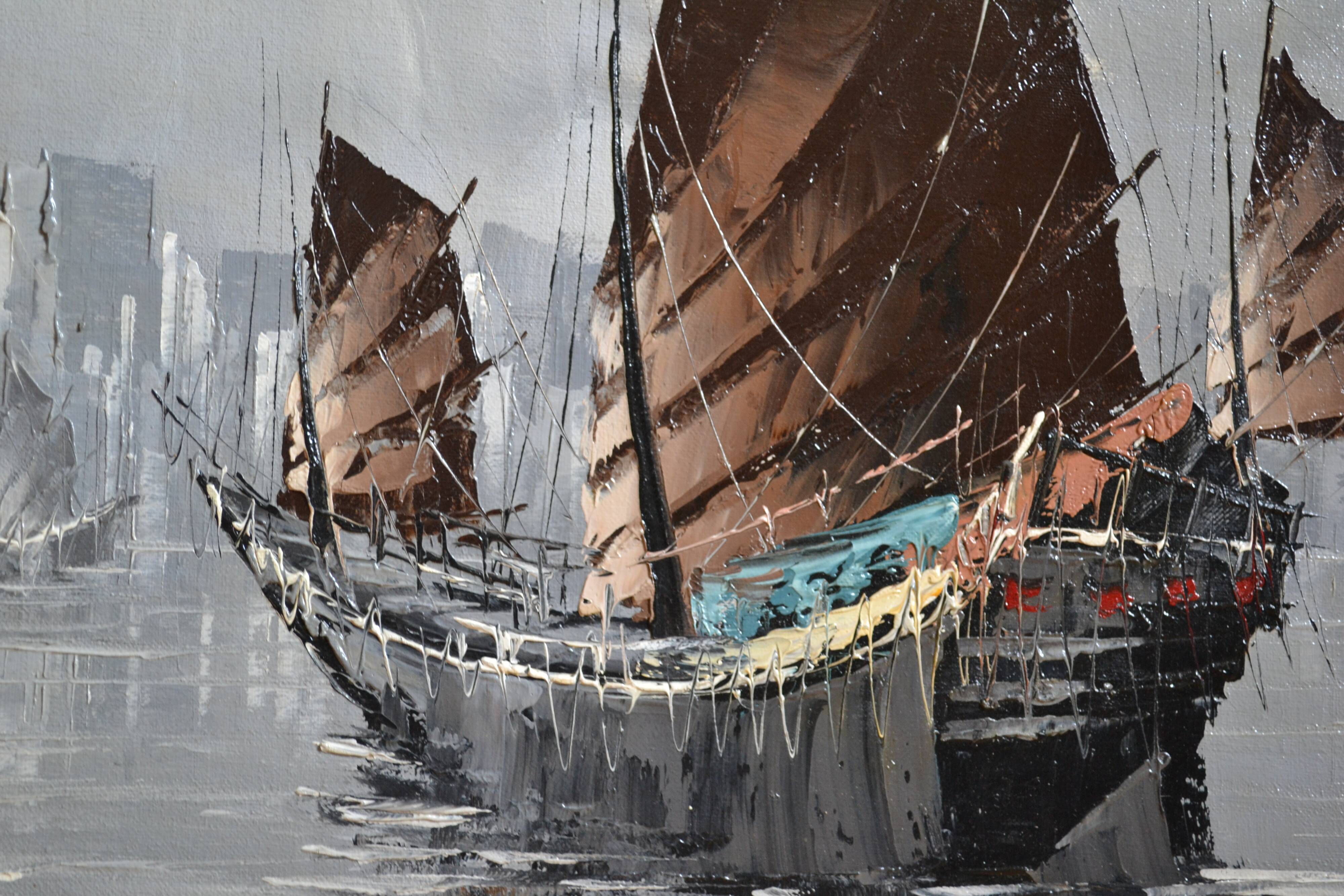 marine painting sailboats seaside in Asia HSP signed