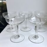 Set of 5 champagne glasses in crystal engraved 50s