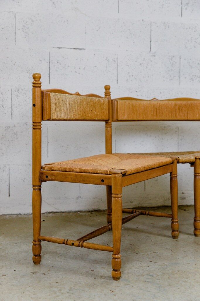 Wooden & straw corner bench